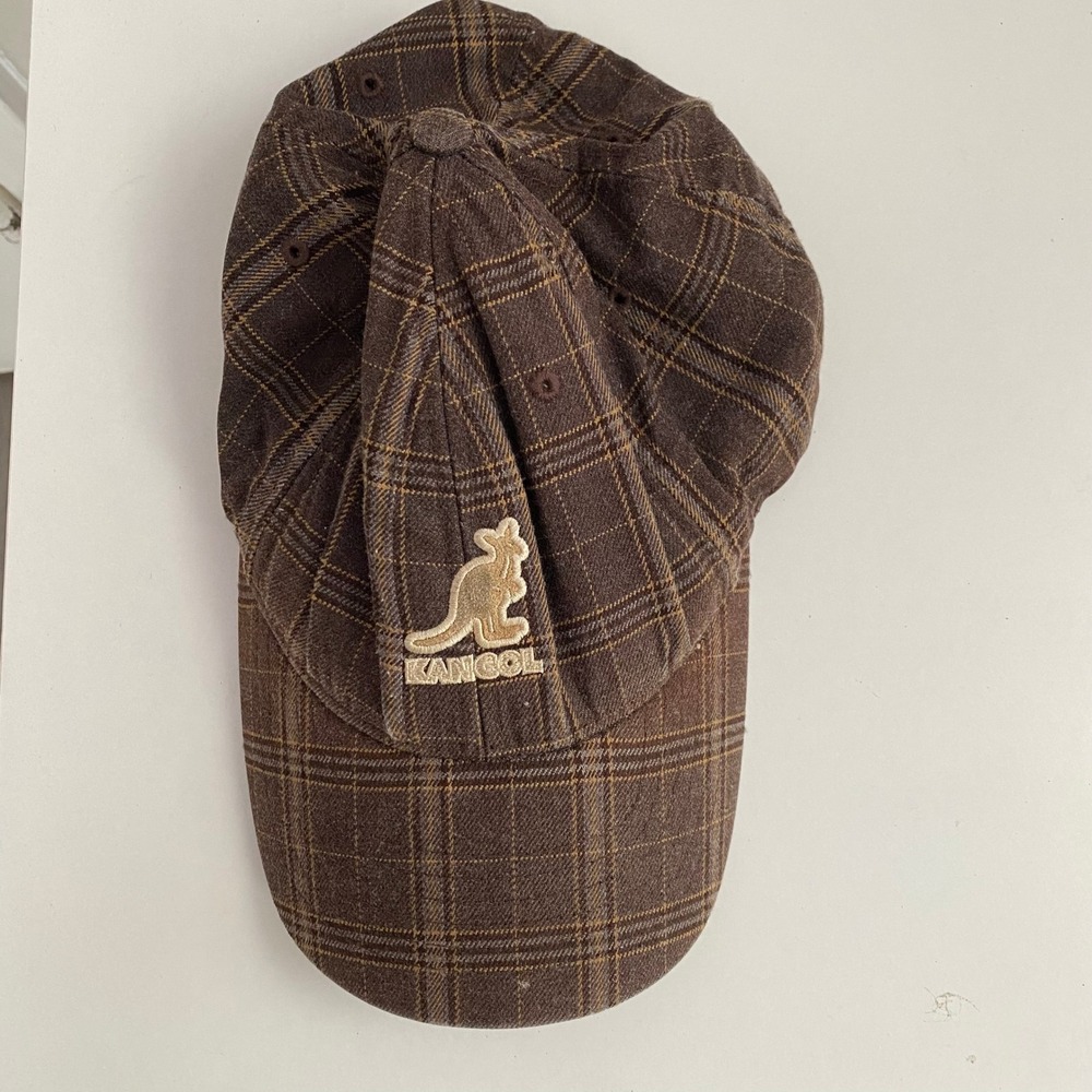 Kangol Plaid‎ Baseball Hat Mens S/M Brown Flexfit Cap